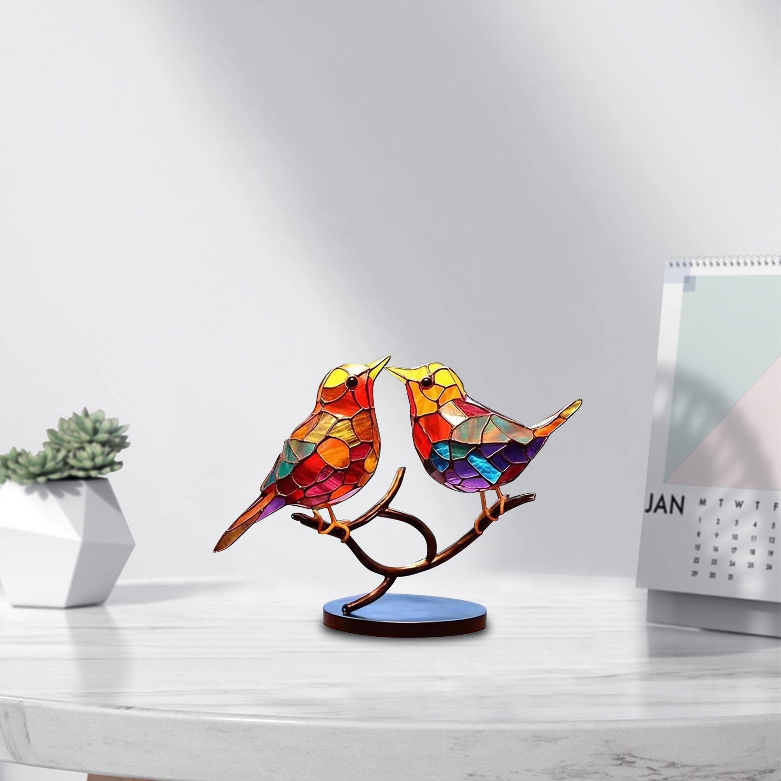 Amazon.co.jp: 枝の上の鳥 金属 小鳥 置物 ステンドグラス 小鳥